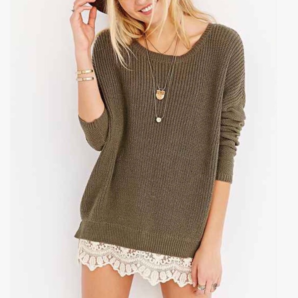 Urban Outfitters Olive Sweater with Lace Trim